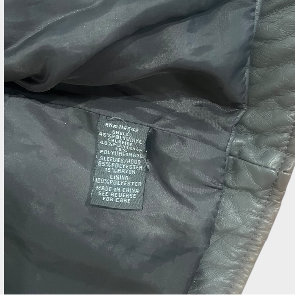 Gray Faux Leather Jacket with Knit Sleeves and Removable Hood - Picture 5 of 6